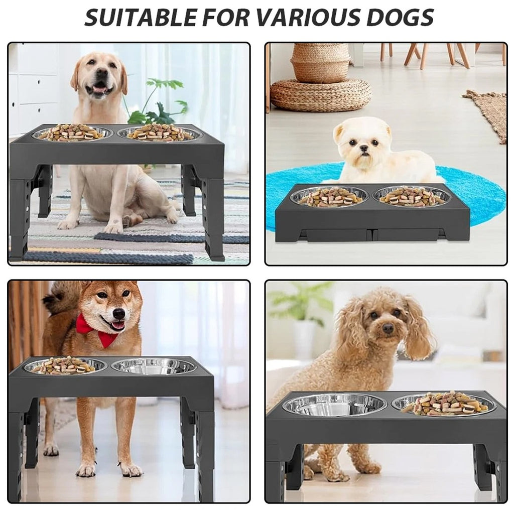 Large Dog Food Feeding Stand Station Stainless Steel Double Raised Bowls Feeding