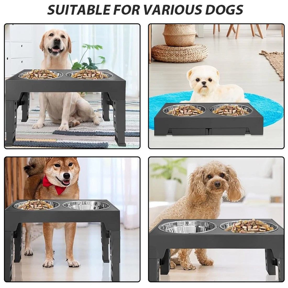Large Dog Food Feeding Stand Station Stainless Steel Double Raised Bowls Feeding