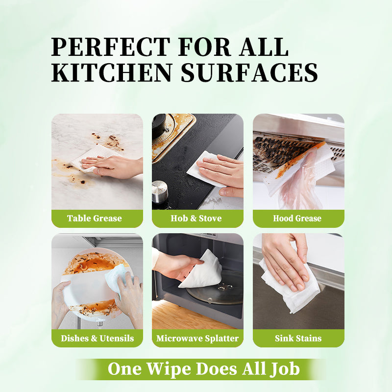 Kitchen Wipes Heavy Duty Grease Remover For Hob, Oven & Worktops Plant-Based & Streak-Free