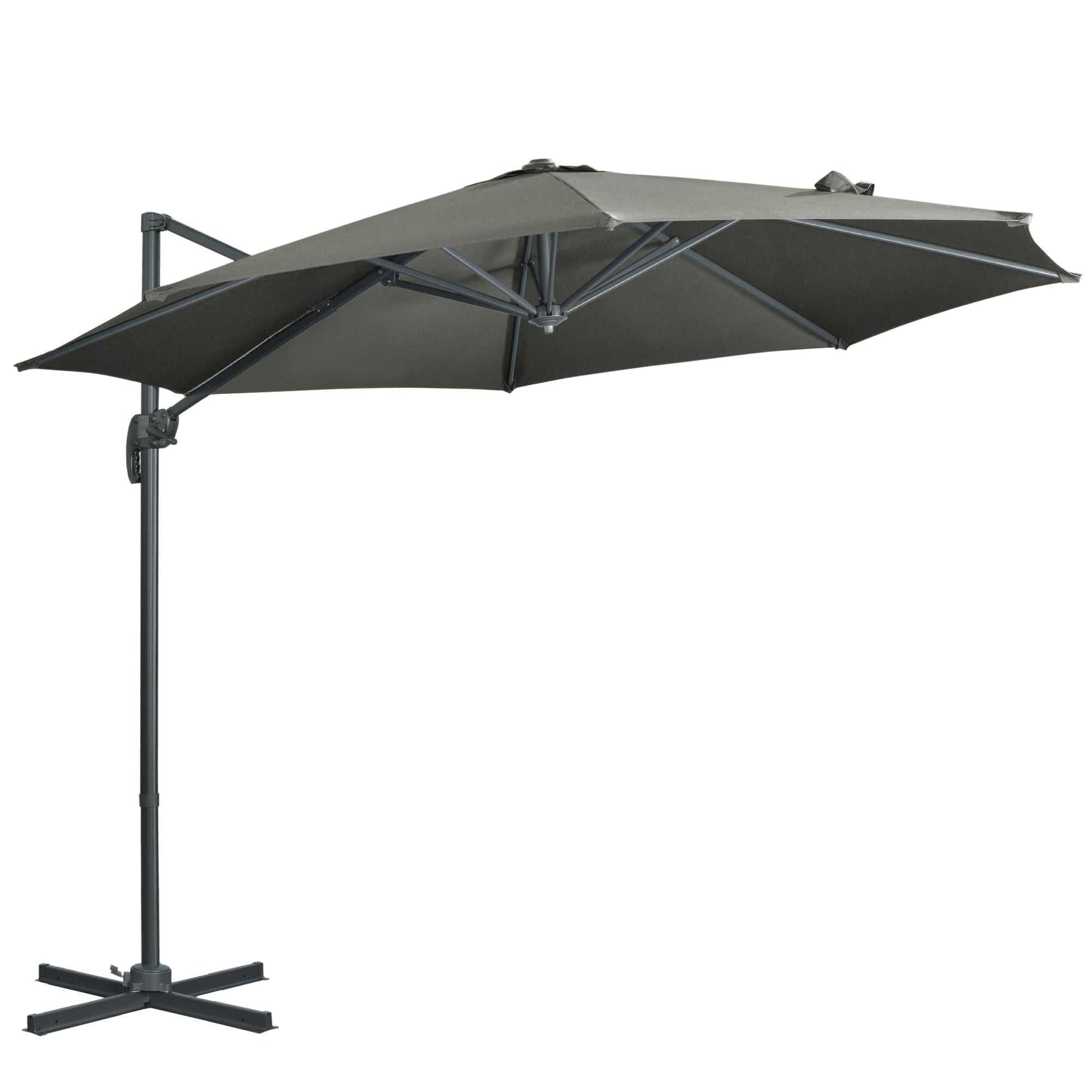 3 X 3(m) Cantilever Parasol With Cross Base, Garden Umbrella With 360° Rotation, Crank Handle And Tilt For Outdoor, Patio, Grey