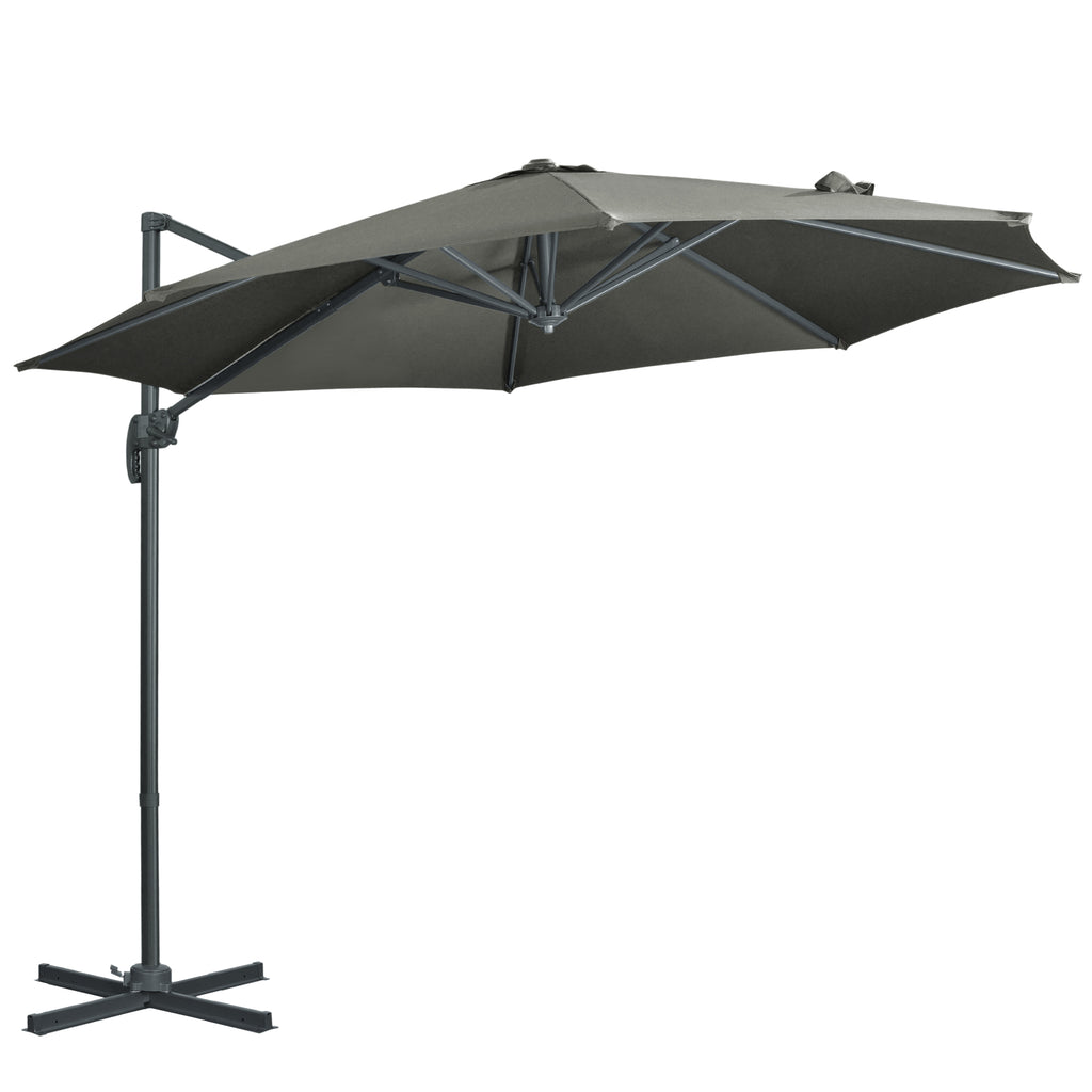 3 X 3(m) Cantilever Parasol With Cross Base, Garden Umbrella With 360° Rotation, Crank Handle And Tilt For Outdoor, Patio, Grey