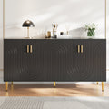 Black Sideboard 152 X 40 X 75 Cm With Unique Wave Design And Golden Handles And Feet, Creating An Elegant Dining Area