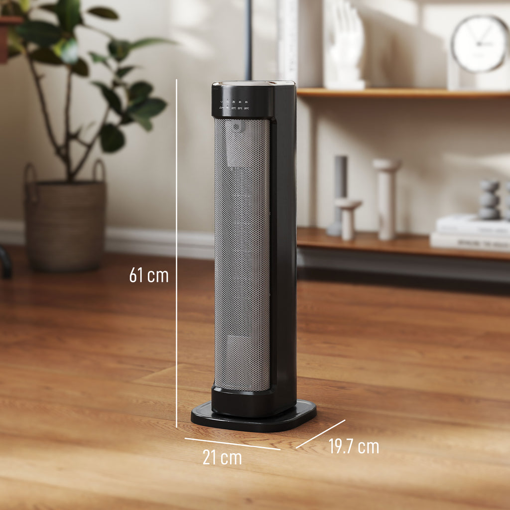 2000W Ceramic Electric Heater With 3 Heat Settings, Timer - Black