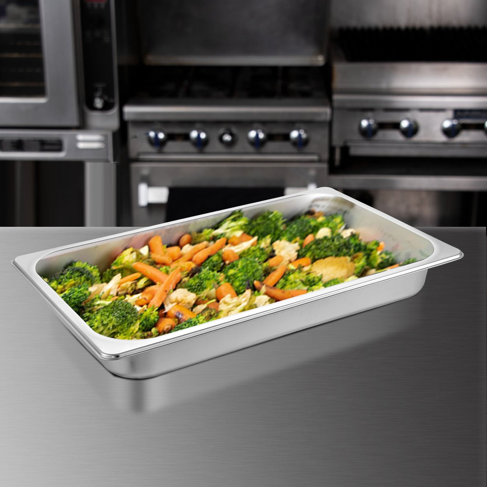 6 Pack Steam Table Pans 20.9 X 12.8 X 2.6 Inch Deep Steam Table Pan Full Size 8.5L Deep Food Container Stainless Steel Oven Tray Hotel Pans Anti-Jam Steam Table Food Pan