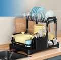 2 Tier Dish Rack Plate Cup Drying Drainer Storage Drip Tray Cutlery Holder