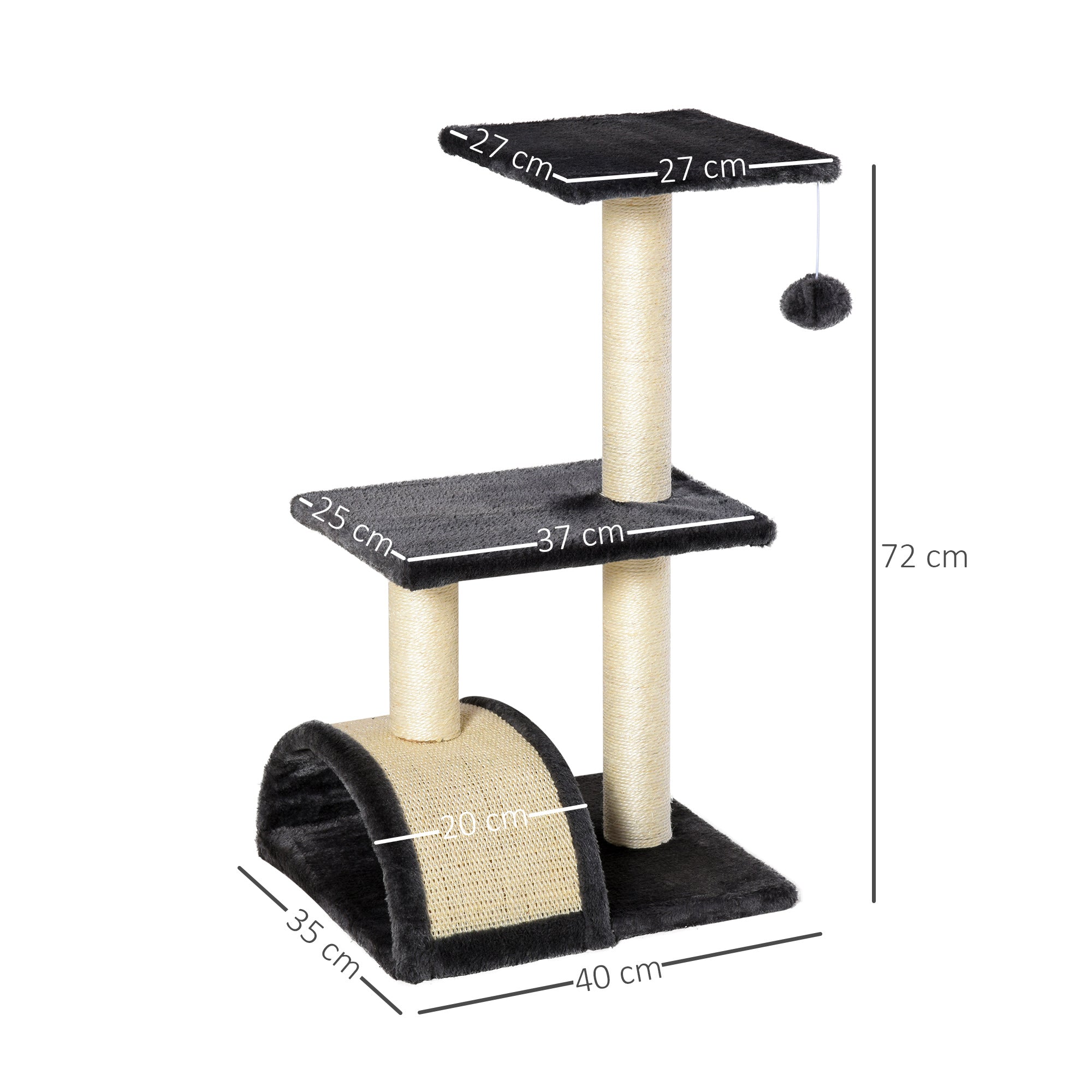 PawHut 72cm Cat Tree With Scratching Post, Pad For Indoor Cats - Black
