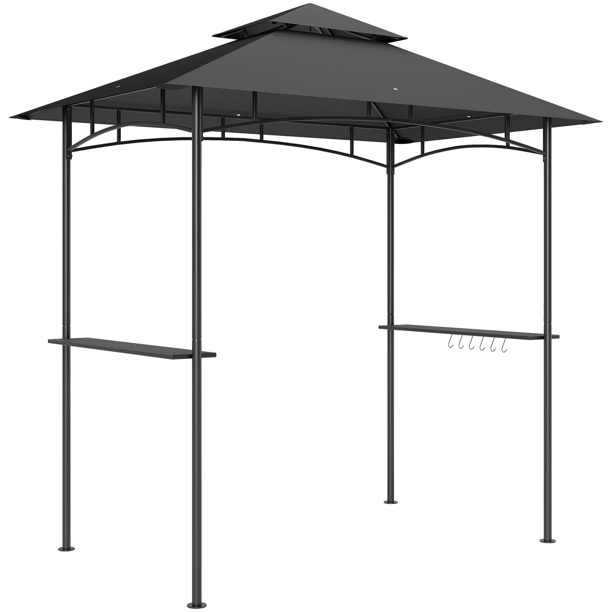 8' X 5' Grill Gazebo, Double Tiered BBQ Gazebo Shelter Canopy With LED Lights, 2 Side Shelves, Hooks, Dark Grey