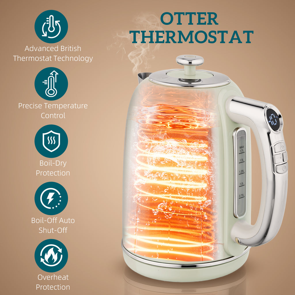 Polished Retro 40-100°C Kettle And Toaster Set - Grey