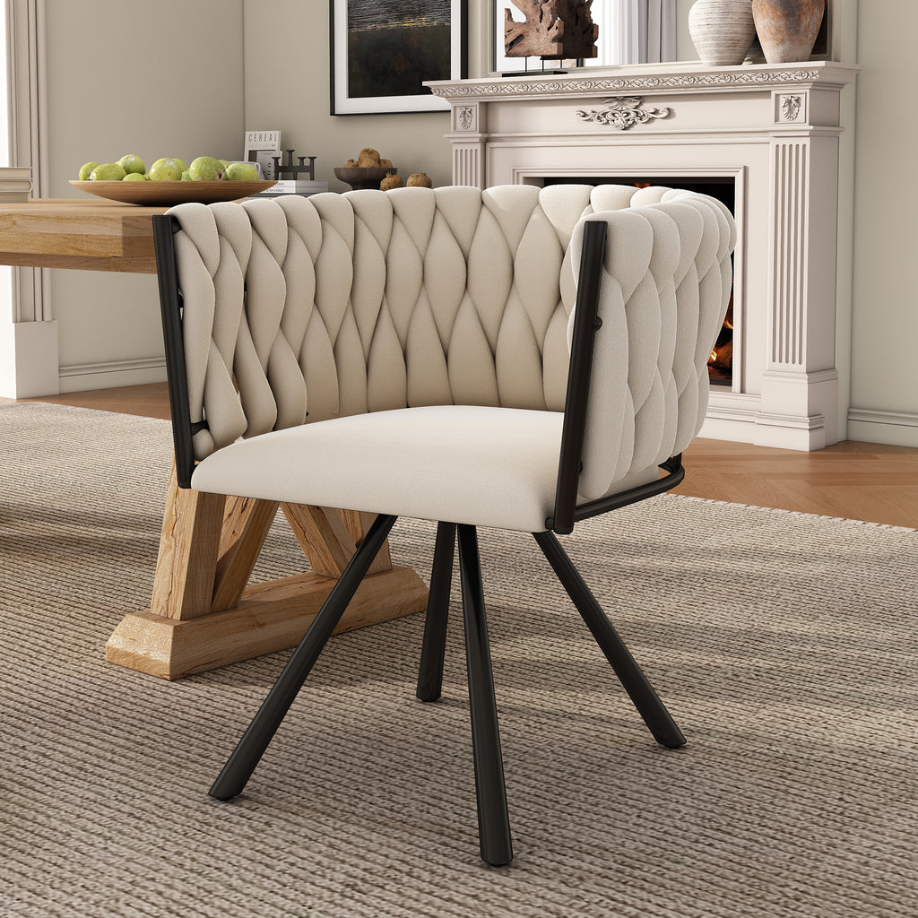 Velvet Dining Chair, Single Light Luxury Living Room Bedroom Swivel Chair, Leisure Swivel Chair With Four Metal Support Legs, Beige