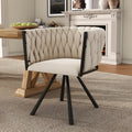 Velvet Dining Chair, Single Light Luxury Living Room Bedroom Swivel Chair, Leisure Swivel Chair With Four Metal Support Legs, Beige