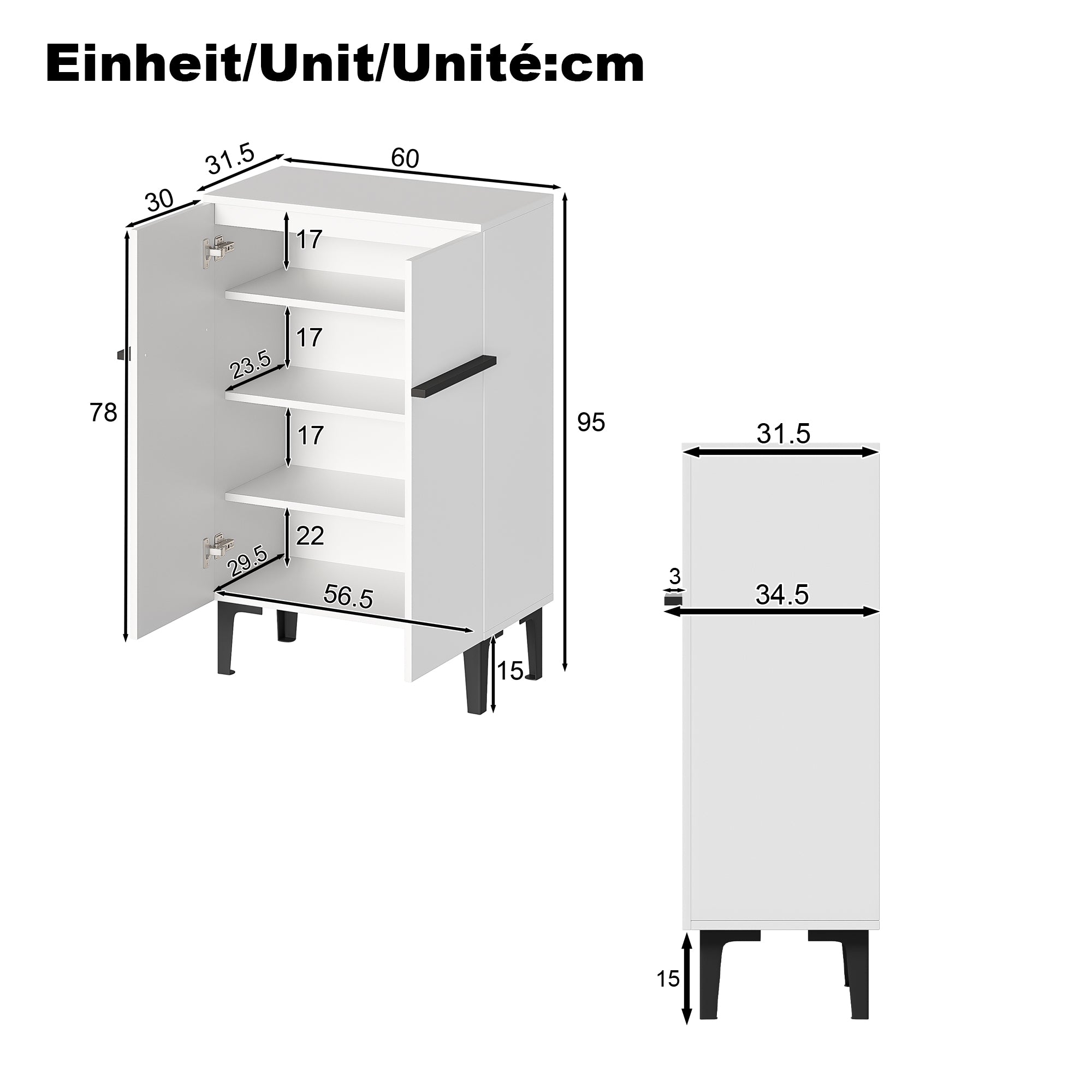 Modern Shoe Cabinet With Double Doors Large Storage Space And Adjustable Shelves  Practical Entryway Storage Cabinet For Hallway, Space-Saving Design 95X60X34.5 Cm