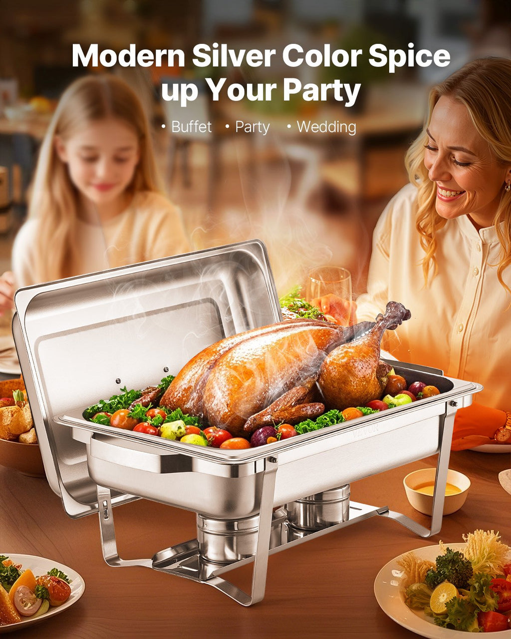 Chafing Dish Buffet Set 2 Pack, Stainless Steel Chafer With 2 Full Size Pans, Rectangle Catering Warmer Server With Lid Water Pan Stand Fuel Holder, For Weddings Parties Banquets, Silver