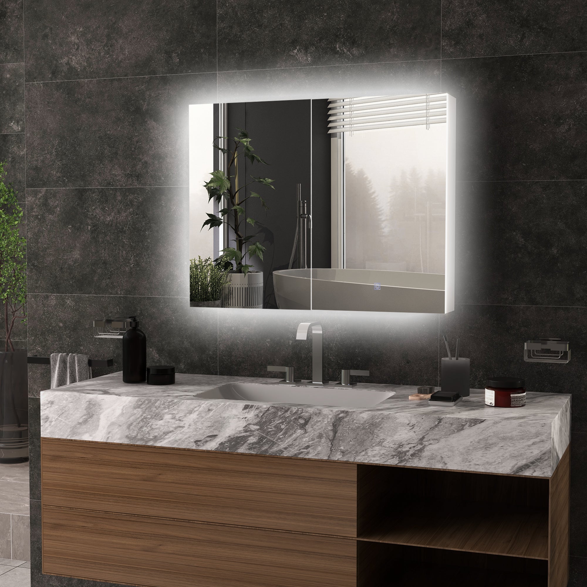 Kleankin Bathroom Mirror Cabinet With Light, Bathroom Storage Cupboard With Adjustable Shelf, USB Powered, 90x15x70cm, White