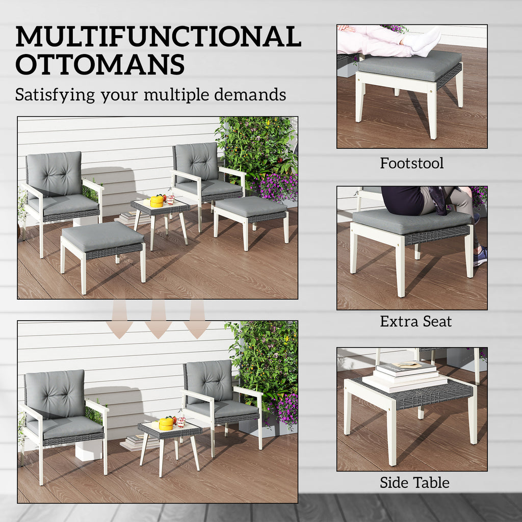 Five-Piece Rattan Patio Set, With Wood-Top Table - Grey