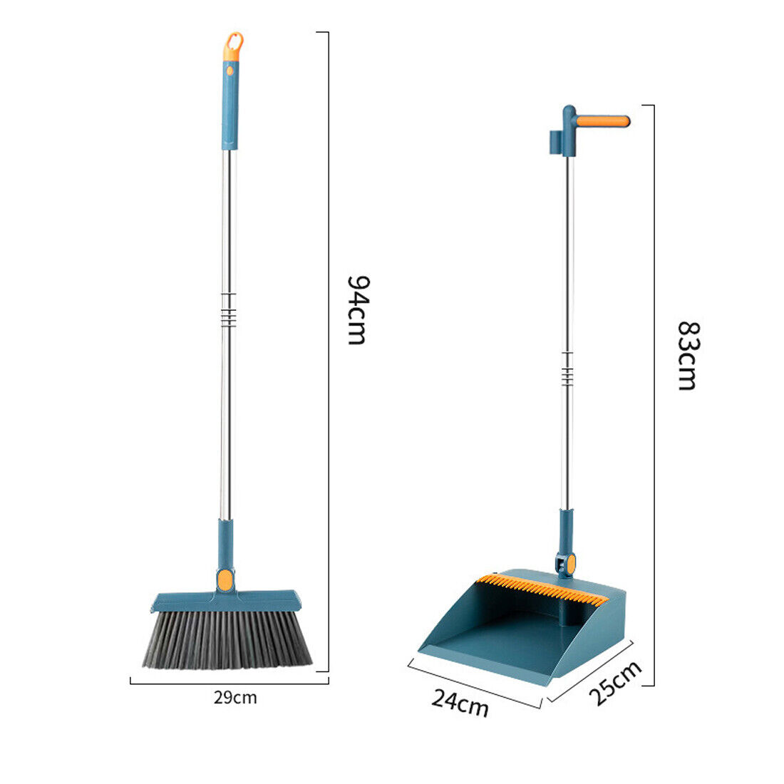 Long Handled Dustpan And Brush Set Strong Metal Handle Dust Pan & Broom Sweeper UK NEW--orange