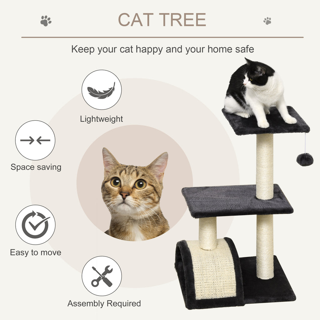 PawHut 72cm Cat Tree With Scratching Post, Pad For Indoor Cats - Black