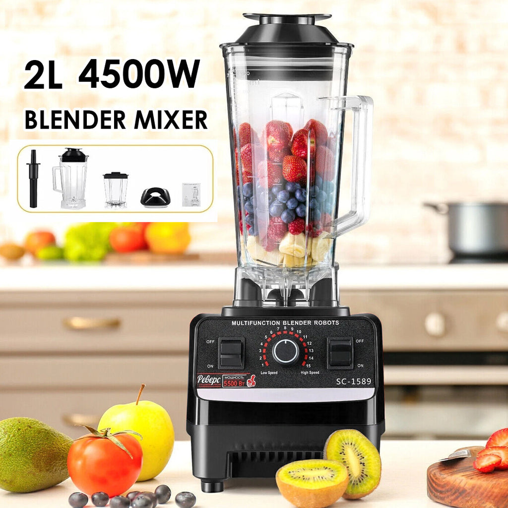 4500W Multifunctional Blender Food Processor Smoothie Juicer Ice Crusher 2 Jugs--Black