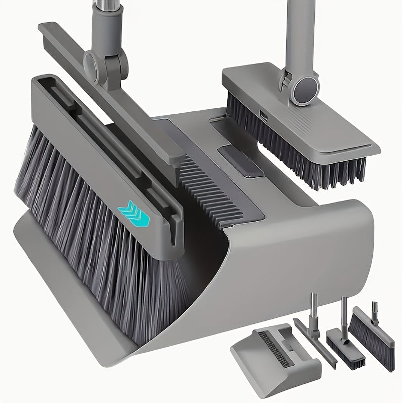 Broom And Dustpan Set 4-in-1 Multi-functional Cleaning Set Adjustable Sweeping And Water-scrubbing Broom Bathroom And Kitchen Floor Scraper Floor Brush  Garbage Shovel Thick Plastic And Handle Ho