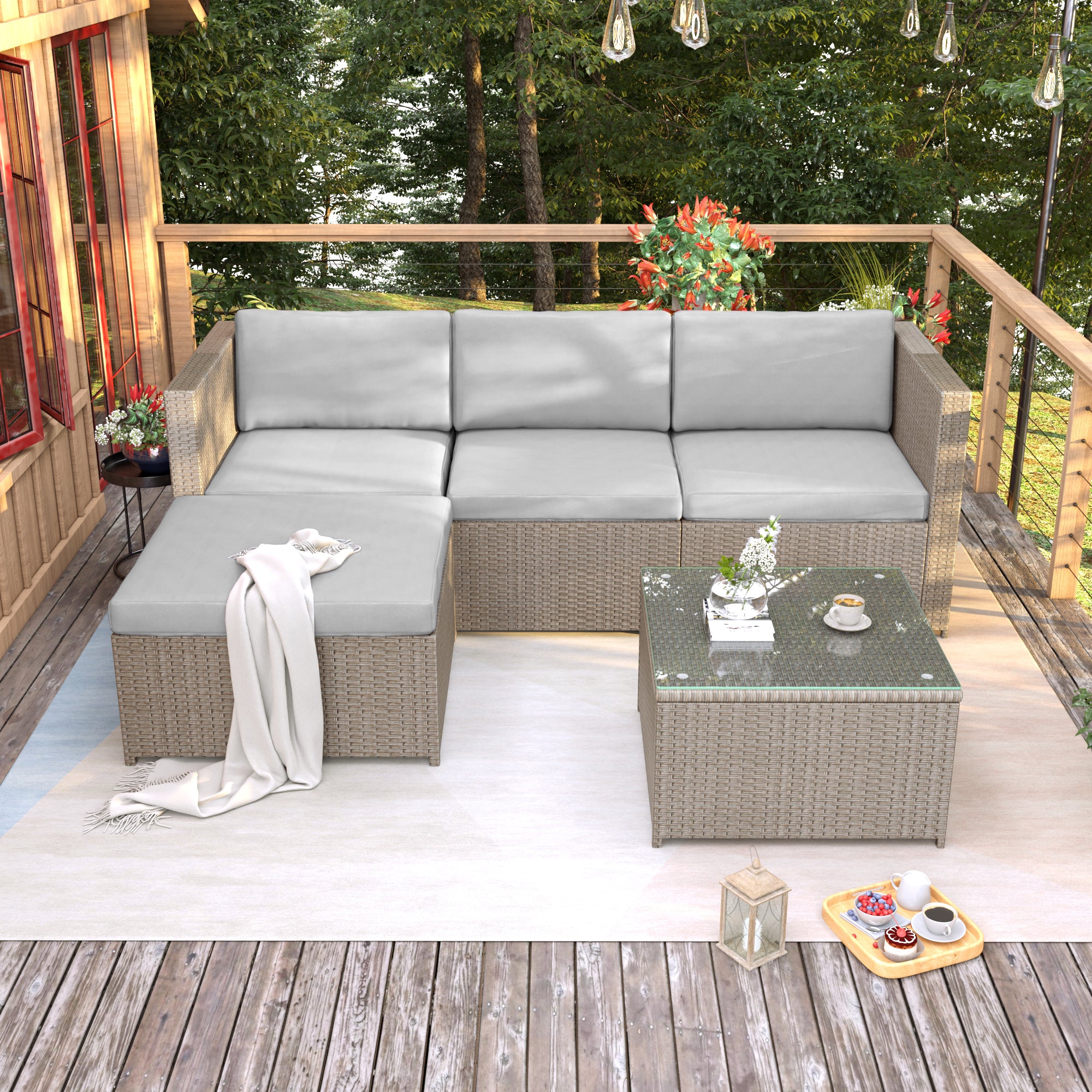 Garden Corner Sofa Rattan Garden Furniture Patio Set Garden Entertaining Set Garden Rattan Furniture Lounge Set,Khaki