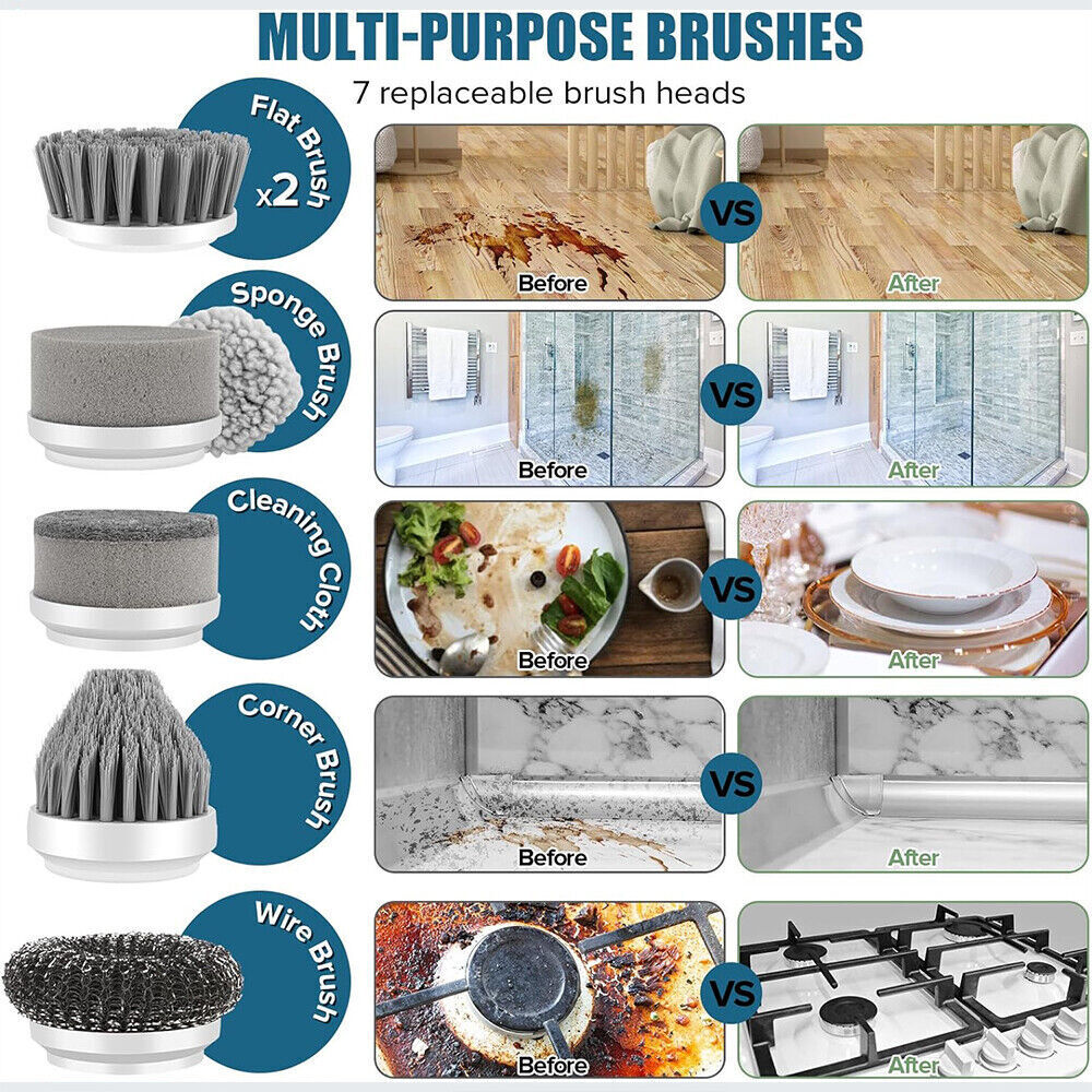 10Pcs Rechargeable Electric Cordless Cleaning Brush Spin Scrubber Turbo Scrub UK NEW