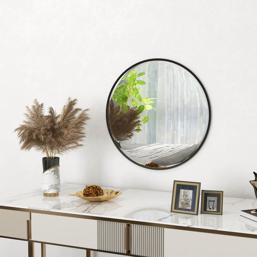 61cm Decorative Wall Mirror For Bedroom Living Room, Modern Round Bathroom Mirror For Home Decor, Black
