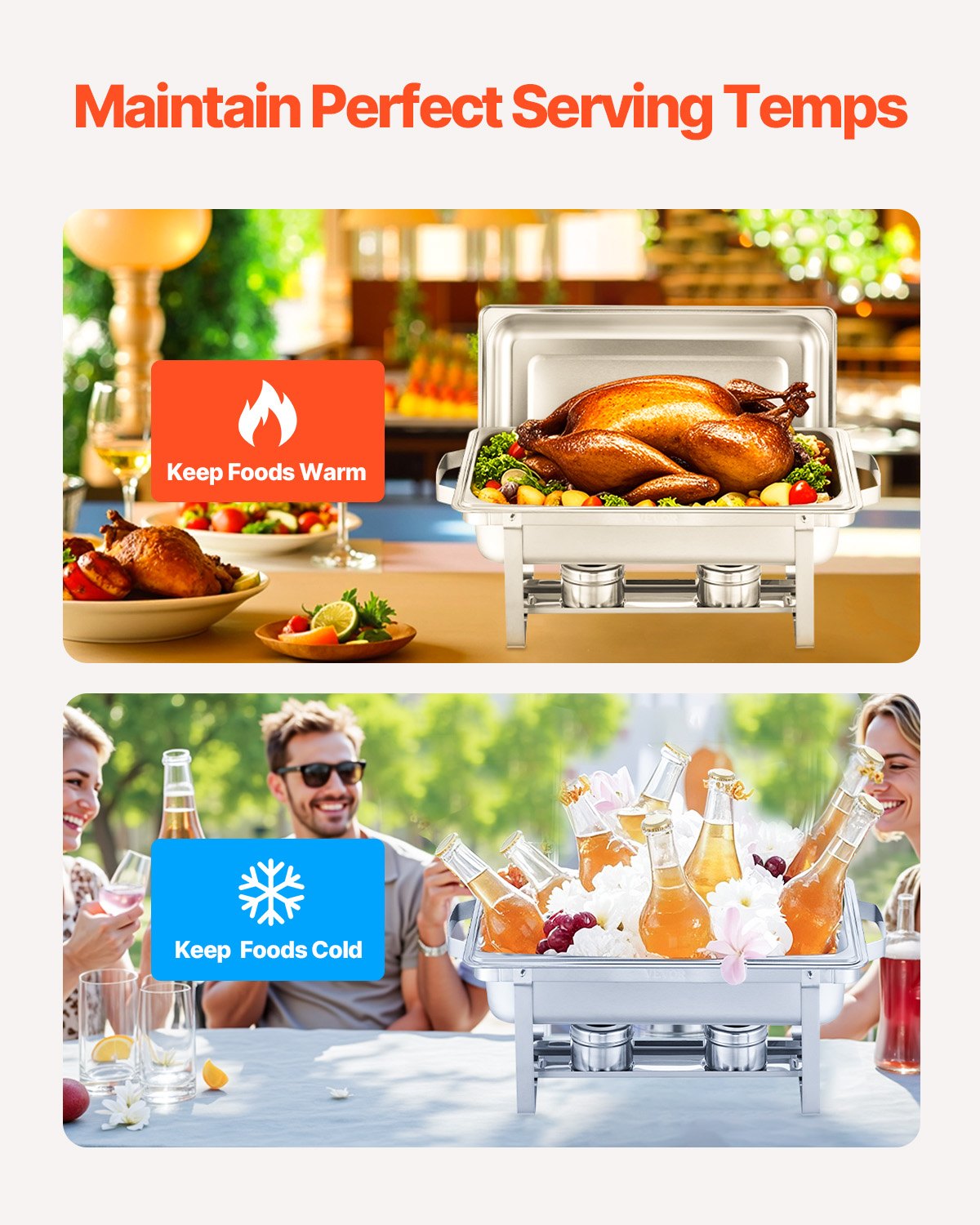 Chafing Dish Buffet Set 2 Pack, Stainless Steel Chafer With 2 Full Size Pans, Rectangle Catering Warmer Server With Lid Water Pan Stand Fuel Holder, For Weddings Parties Banquets, Silver