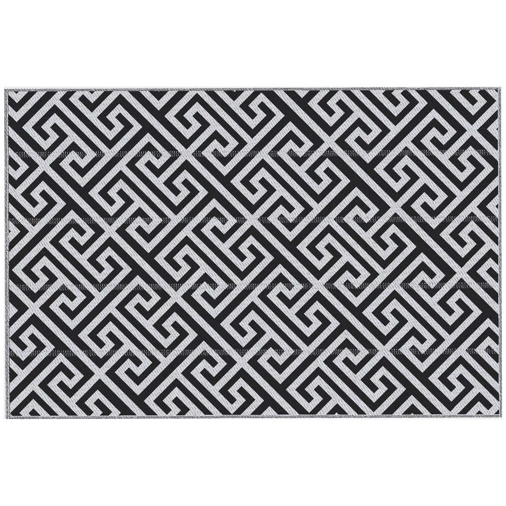 Outdoor Rug Reversible Mat Plastic Straw Rug Portable RV Camping Mat For Garden Deck Picnic Indoor, Black & White