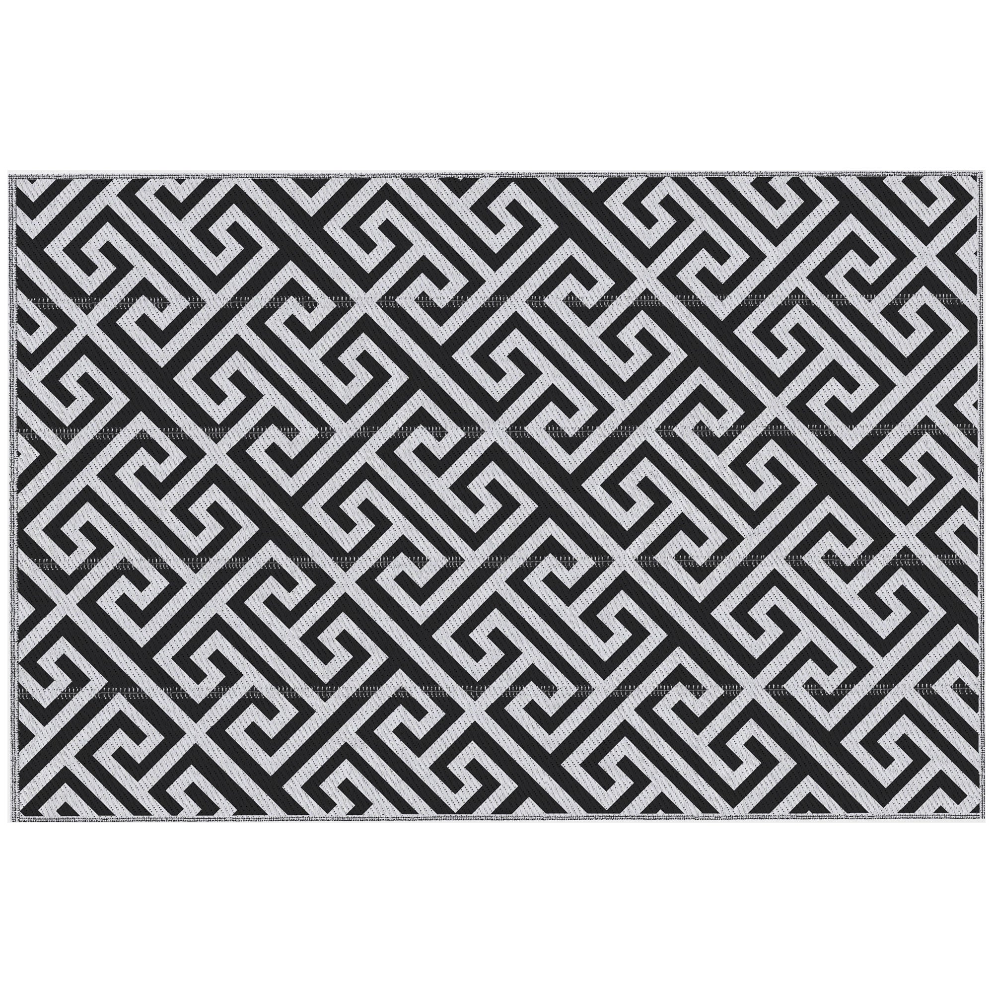 Outdoor Rug Reversible Mat Plastic Straw Rug Portable RV Camping Mat For Garden Deck Picnic Indoor, Black & White