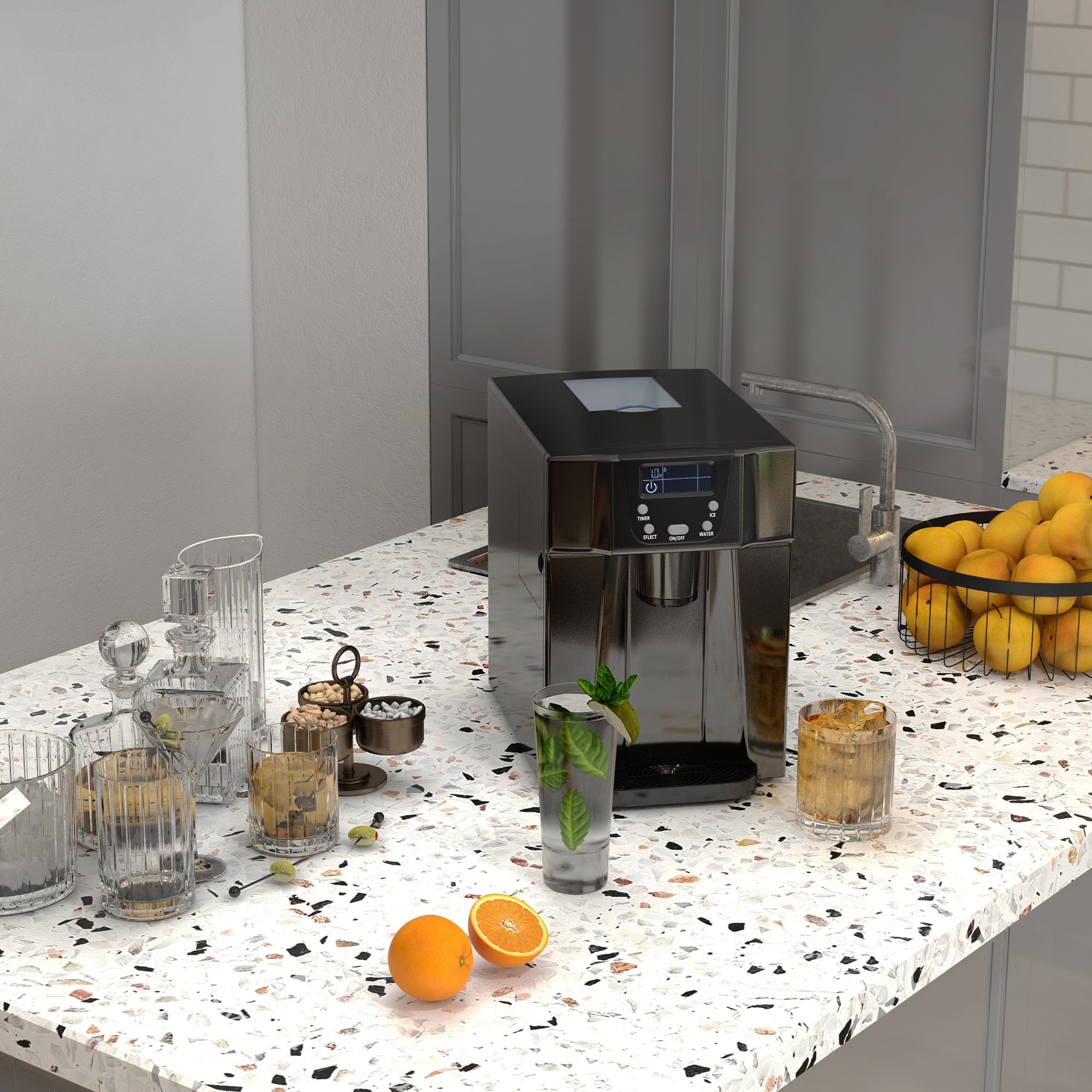 3L Ice Maker Machine And Water Dispenser, 12kg In 24H, 2 Sizes 9 Ice Cubes Ready In 6-10 Mins Ice Machine, Black