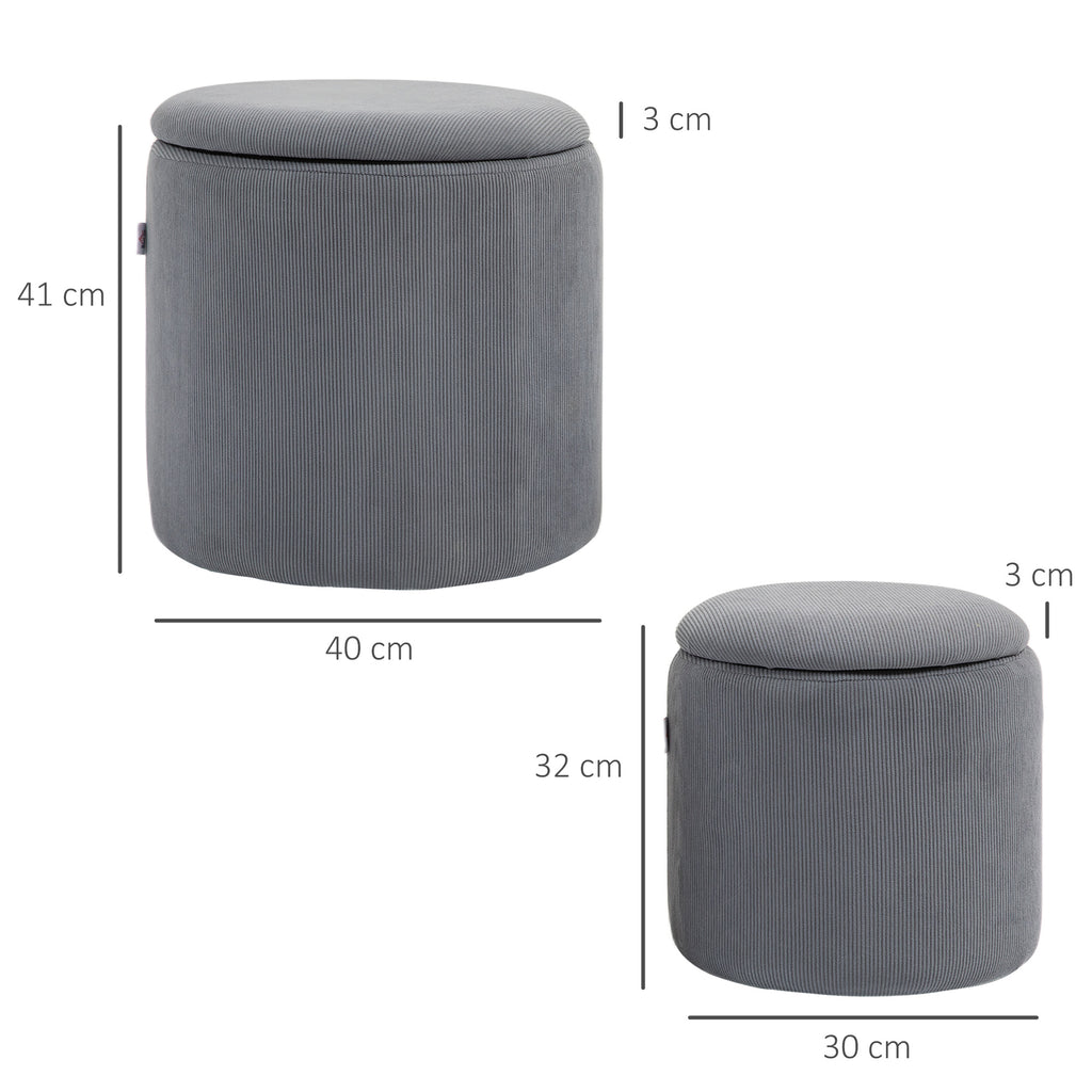 Set Of Two Corduroy Storage Ottomans - Grey