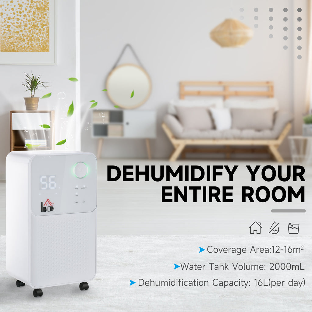 12L/Day Dehumidifier For Home, Laundry Room, Bedroom, Basement, Electric Moisture Air De-Humidifier With 4 Modes, Continuous Drainage, 24H Timer, Digital Humidity Display
