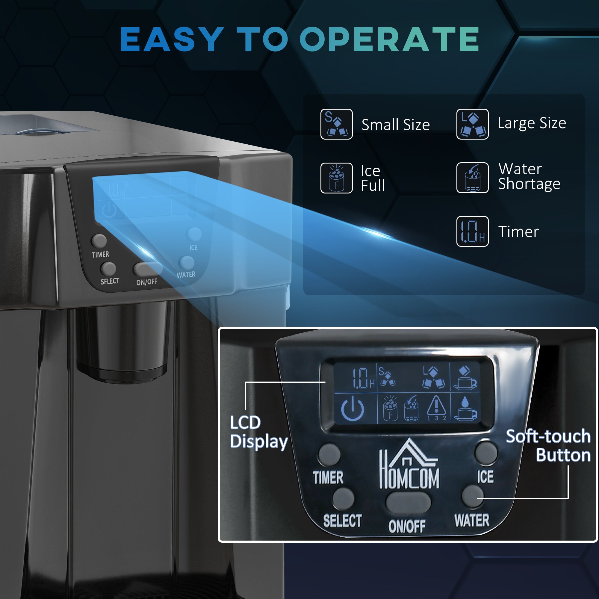 3L Ice Maker Machine And Water Dispenser, 12kg In 24H, 2 Sizes 9 Ice Cubes Ready In 6-10 Mins Ice Machine, Black