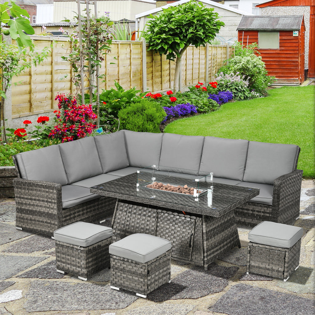 Seven-Piece Firepit Table Rattan Sofa Set