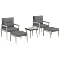 Five-Piece Rattan Patio Set, With Wood-Top Table - Grey