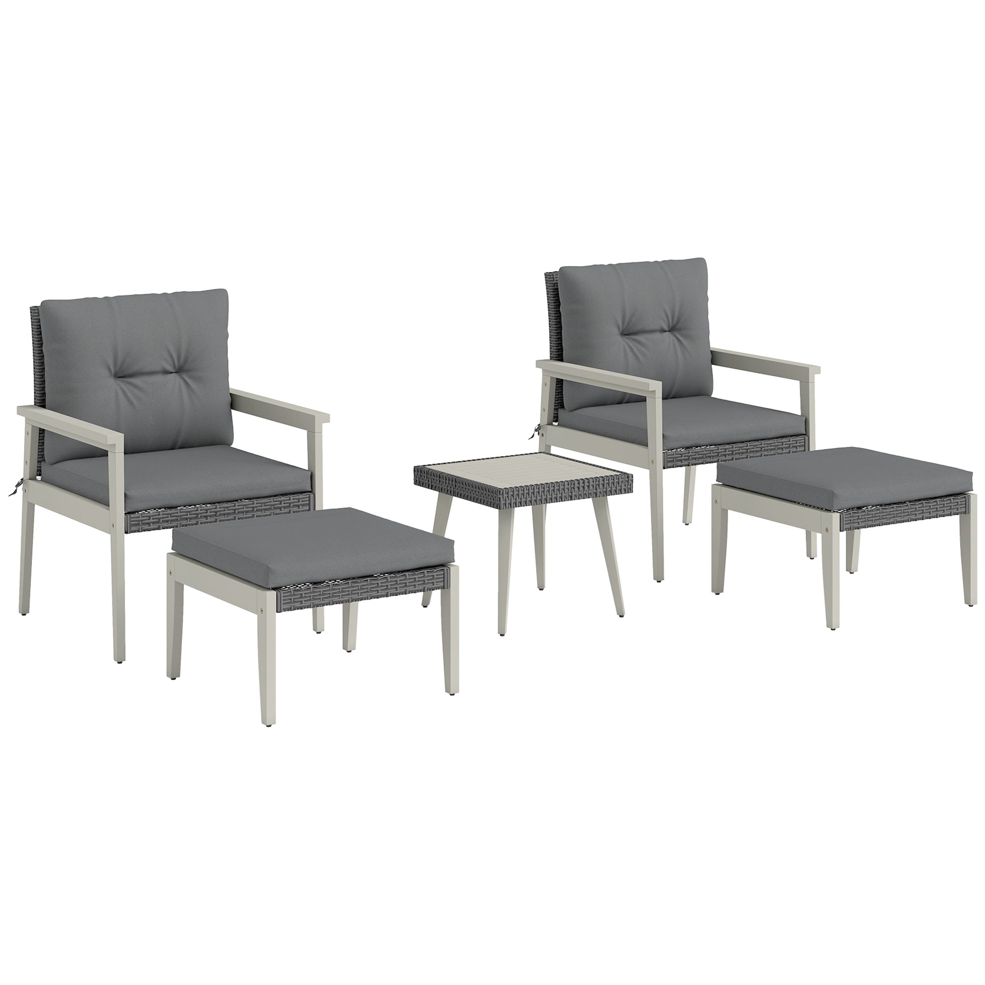 Five-Piece Rattan Patio Set, With Wood-Top Table - Grey