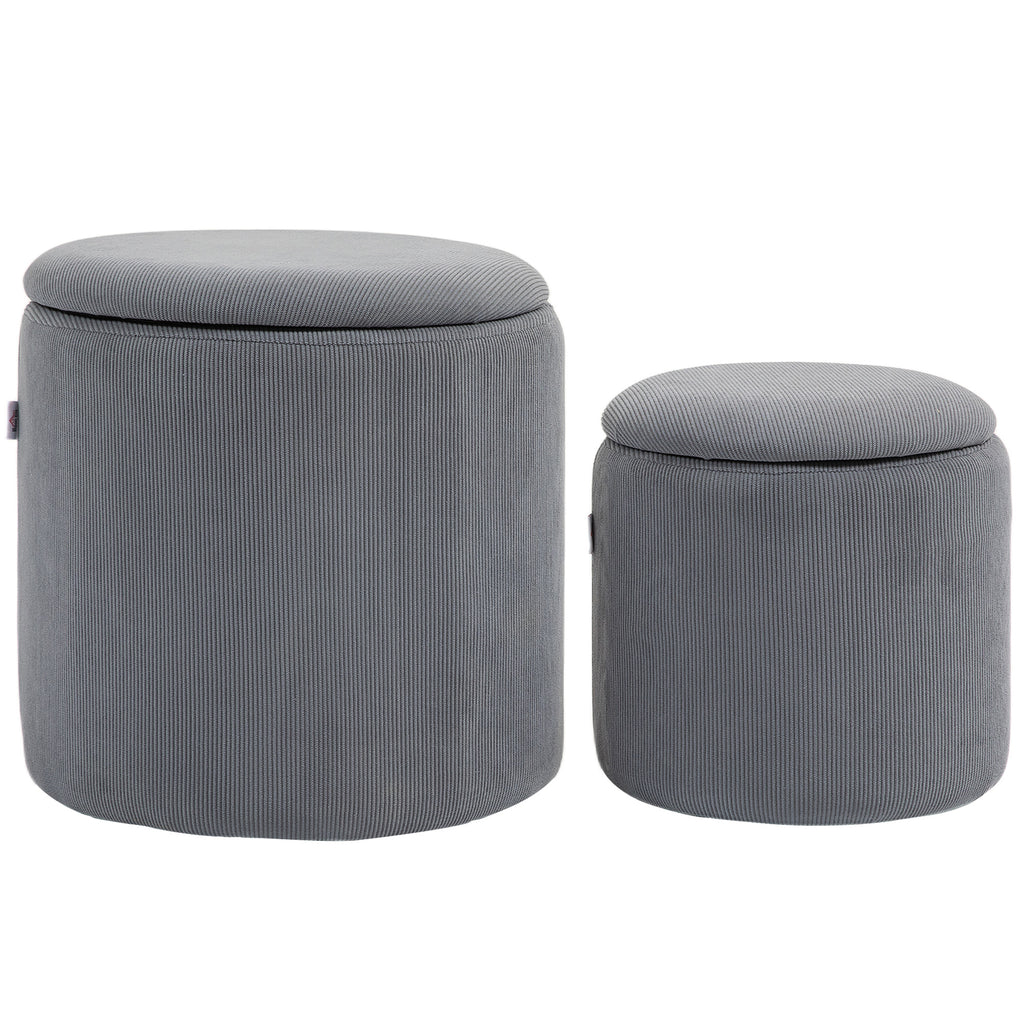 Set Of Two Corduroy Storage Ottomans - Grey