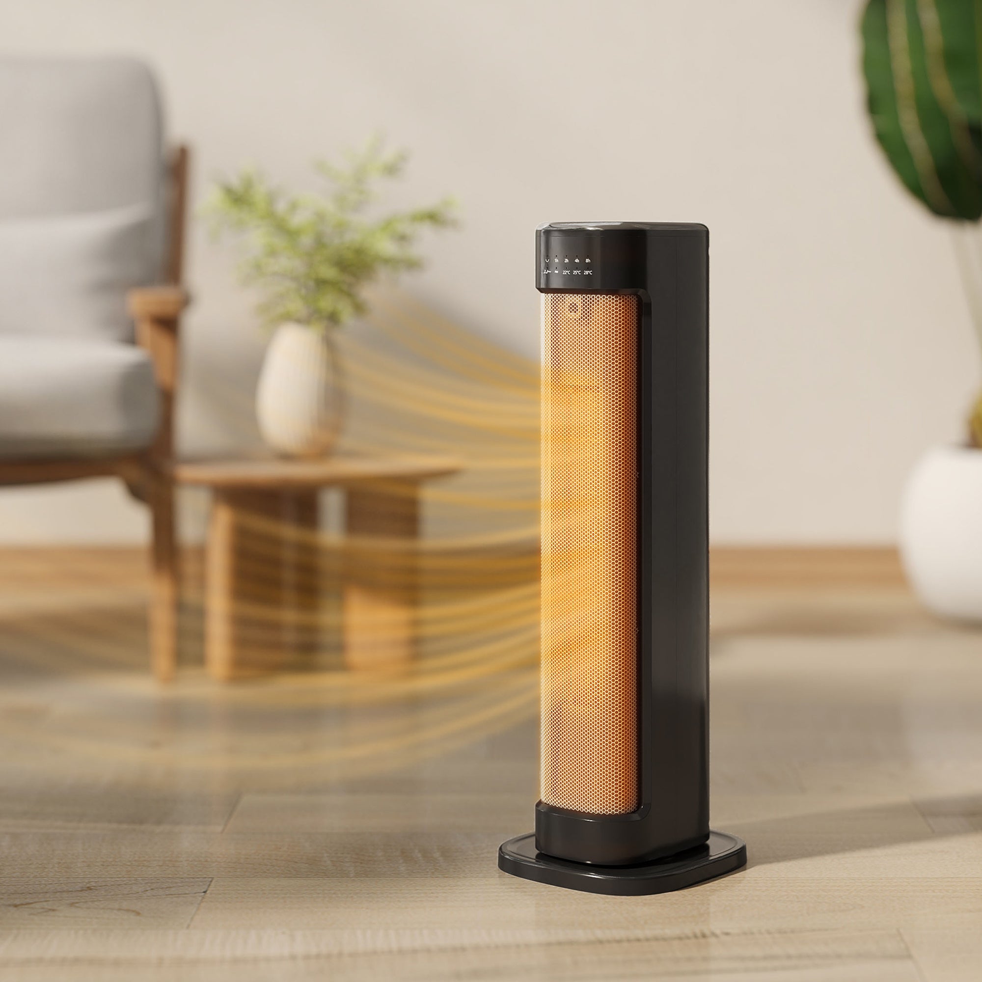 2000W Ceramic Electric Heater With 3 Heat Settings, Timer - Black