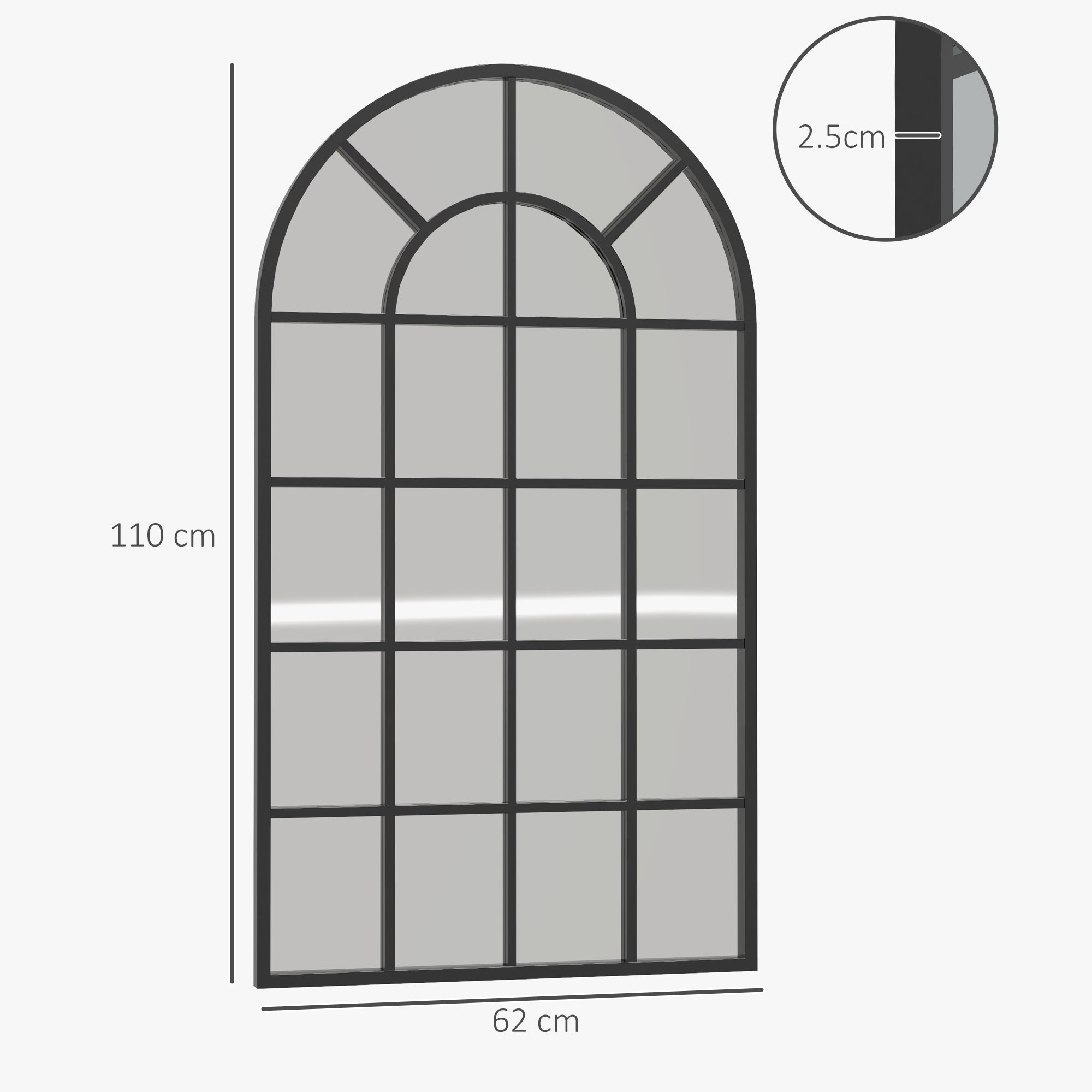 110 X 65 Cm Arched Decorative Wall Mirror For Bedroom Living Room, Modern Window Bathroom Mirror For Home Decor