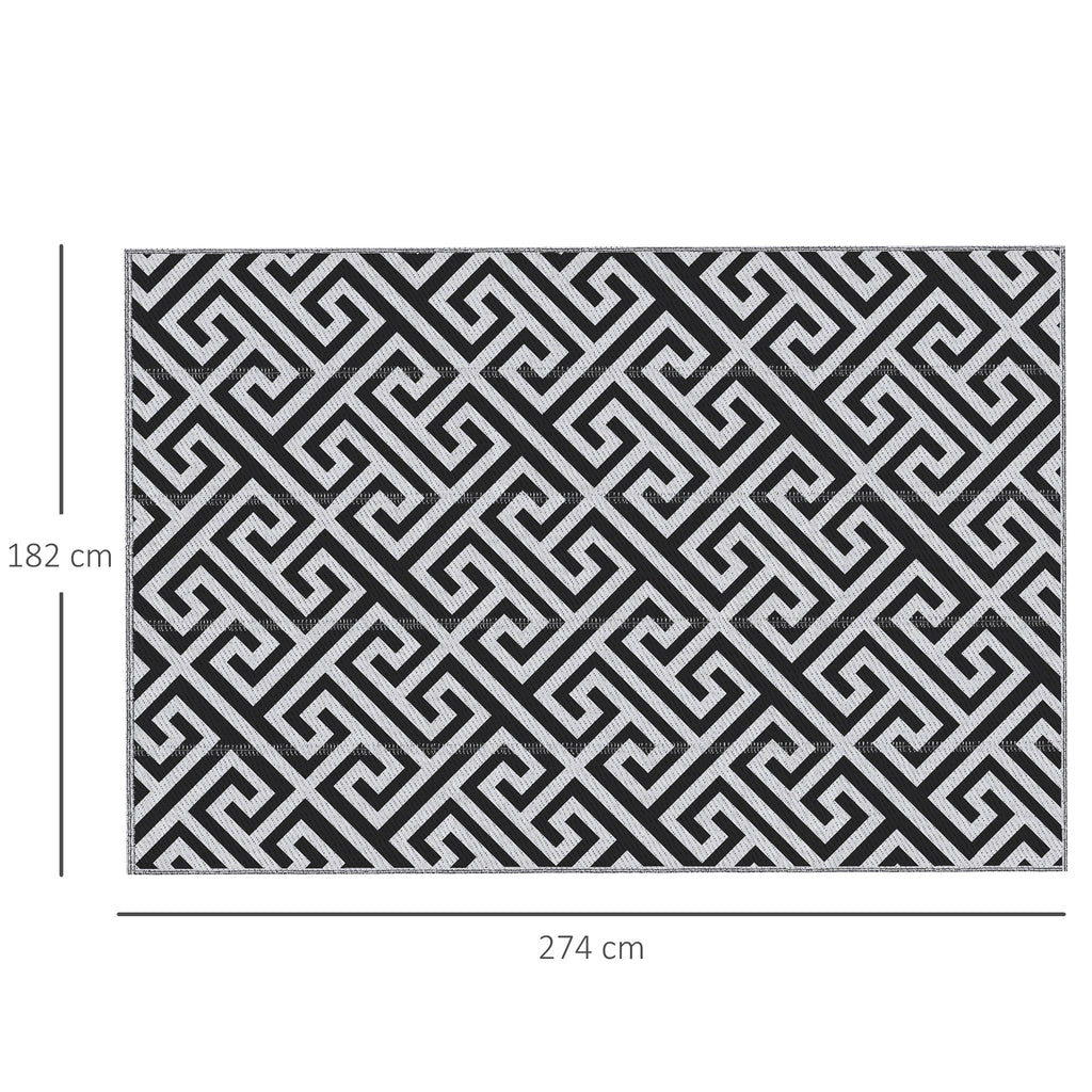 Outdoor Rug Reversible Mat Plastic Straw Rug Portable RV Camping Mat For Garden Deck Picnic Indoor, Black & White