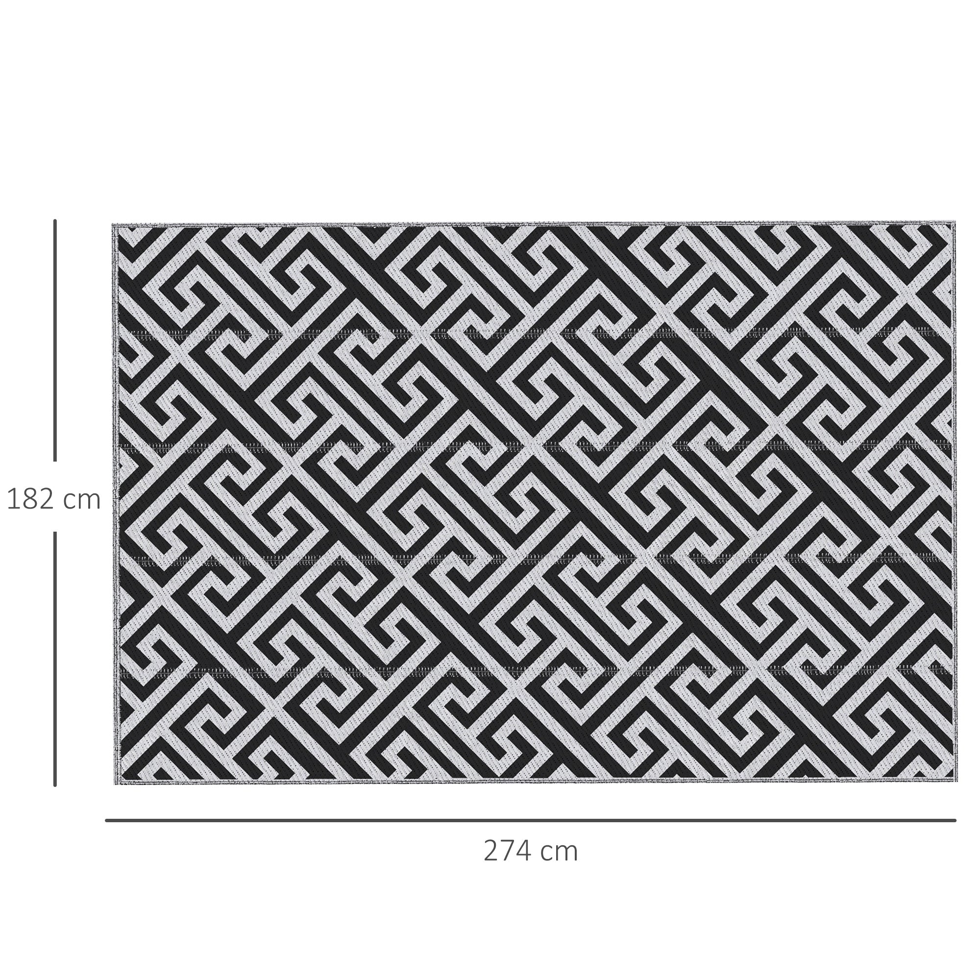 Outdoor Rug Reversible Mat Plastic Straw Rug Portable RV Camping Mat For Garden Deck Picnic Indoor, Black & White