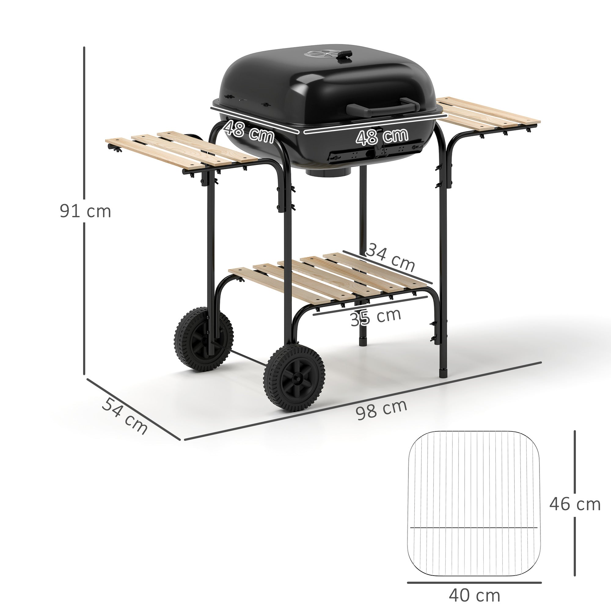 Charcoal Barbecue Grill Portable BBQ Grill With 3 Shelves, Adjustable Vent, Lockable Lid, Wheels For Outdoor Cooking