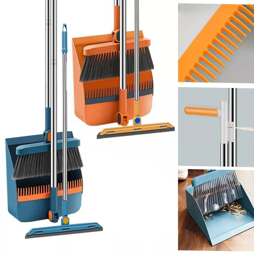 Long Handled Dustpan And Brush Set Strong Metal Handle Dust Pan & Broom Sweeper UK NEW--orange
