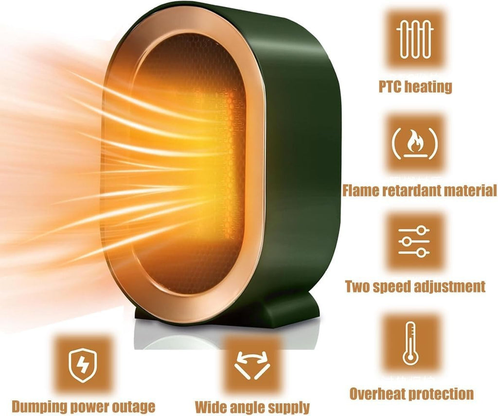 Green  1200W Electric Space Heater Low Energy Ceramic Fast Heating Fan Portable Remote