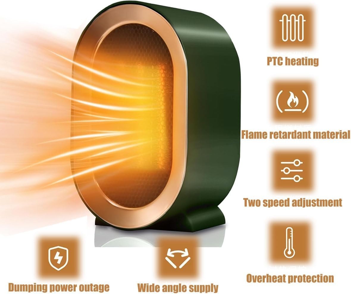 Green  1200W Electric Space Heater Low Energy Ceramic Fast Heating Fan Portable Remote