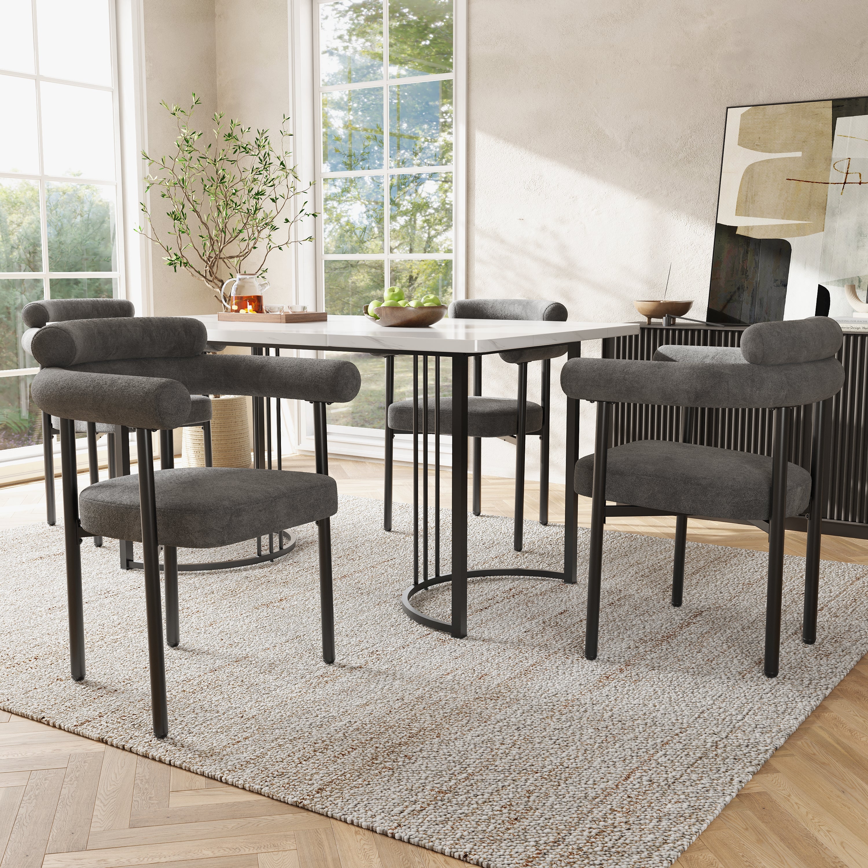 Modern Dining Chairs Set Of 2, Faux Suede Upholstered Armchairs,Comfortable Armrest Dining Chairs For Kitchen, Dining Room, Living Room, Multiple Colour Options