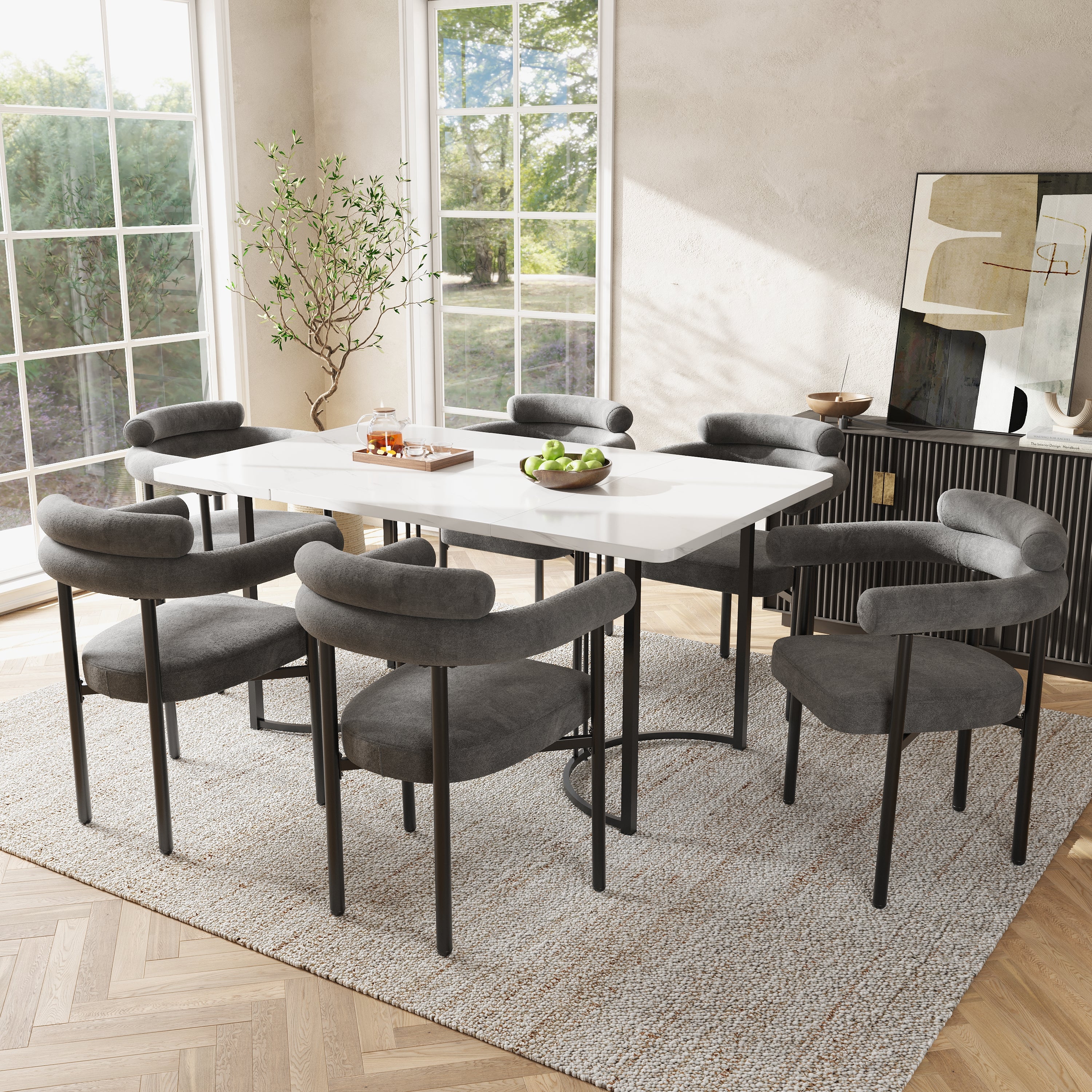 Modern Dining Chairs Set Of 2, Faux Suede Upholstered Armchairs,Comfortable Armrest Dining Chairs For Kitchen, Dining Room, Living Room, Multiple Colour Options