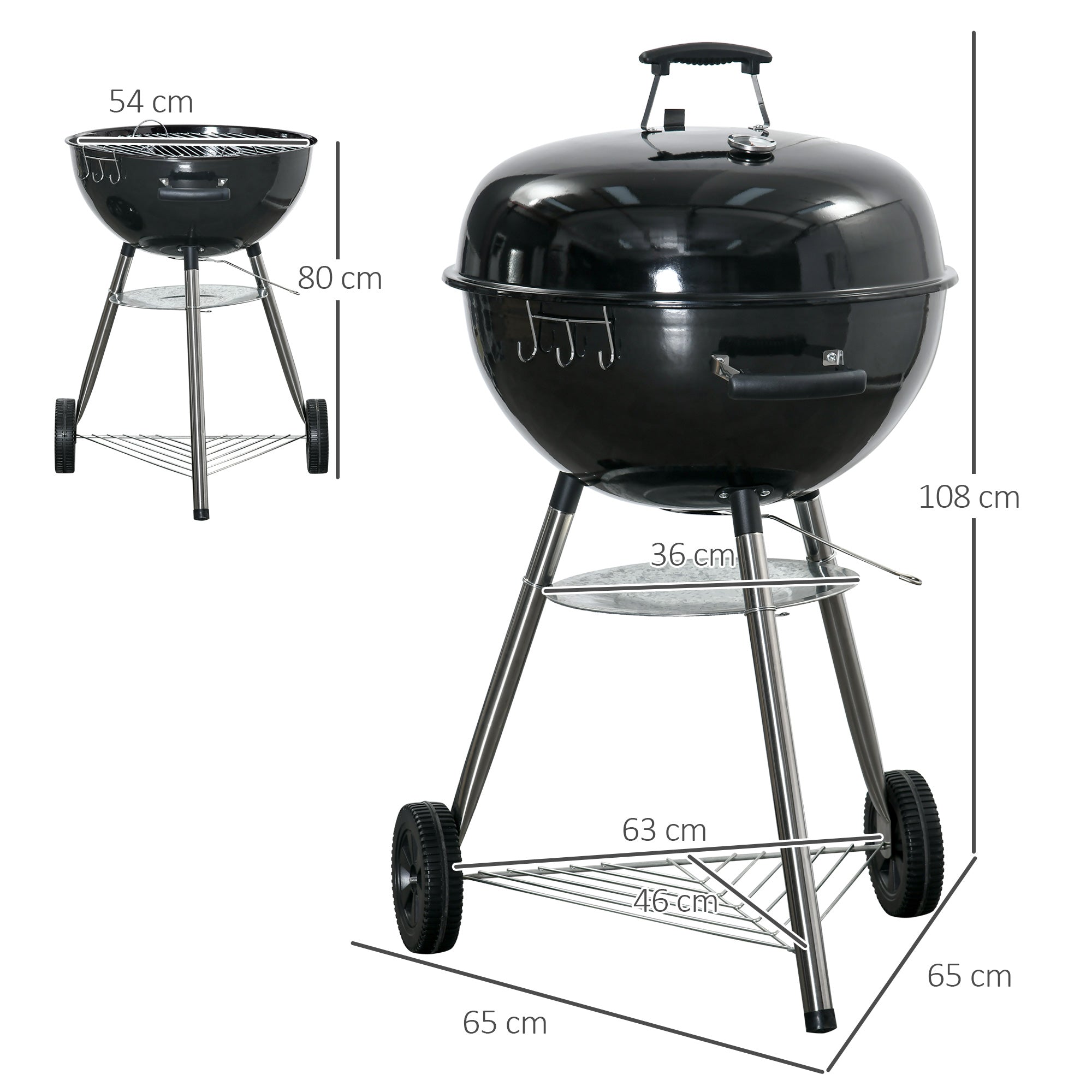 Portable Kettle Charcoal Grill - Black