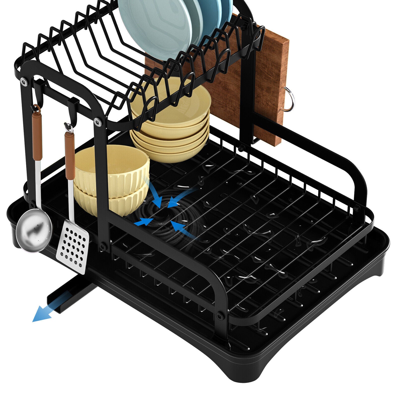 2 Tier Dish Rack Plate Cup Drying Drainer Storage Drip Tray Cutlery Holder