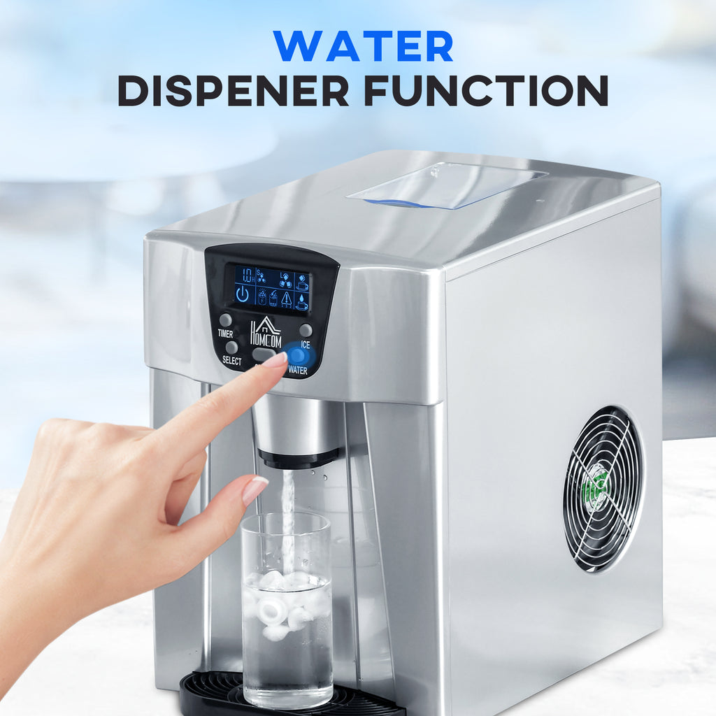 3L Ice Maker Machine And Water Dispenser, 12kg In 24H, 2 Sizes 9 Ice Cubes Ready In 6-10 Mins Ice Machine, Silver