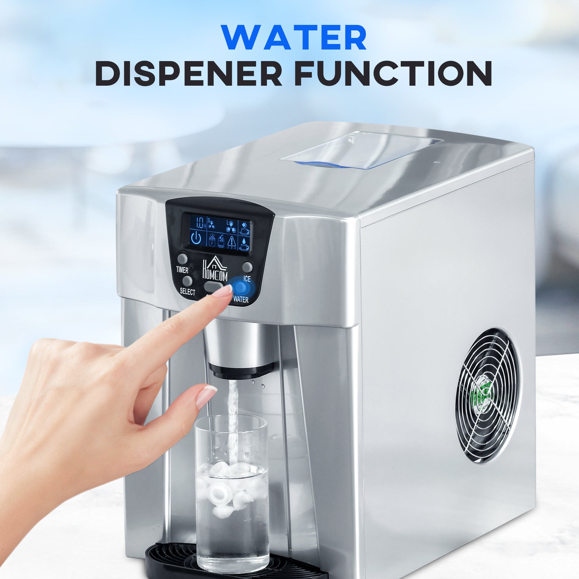 3L Ice Maker Machine And Water Dispenser, 12kg In 24H, 2 Sizes 9 Ice Cubes Ready In 6-10 Mins Ice Machine, Silver